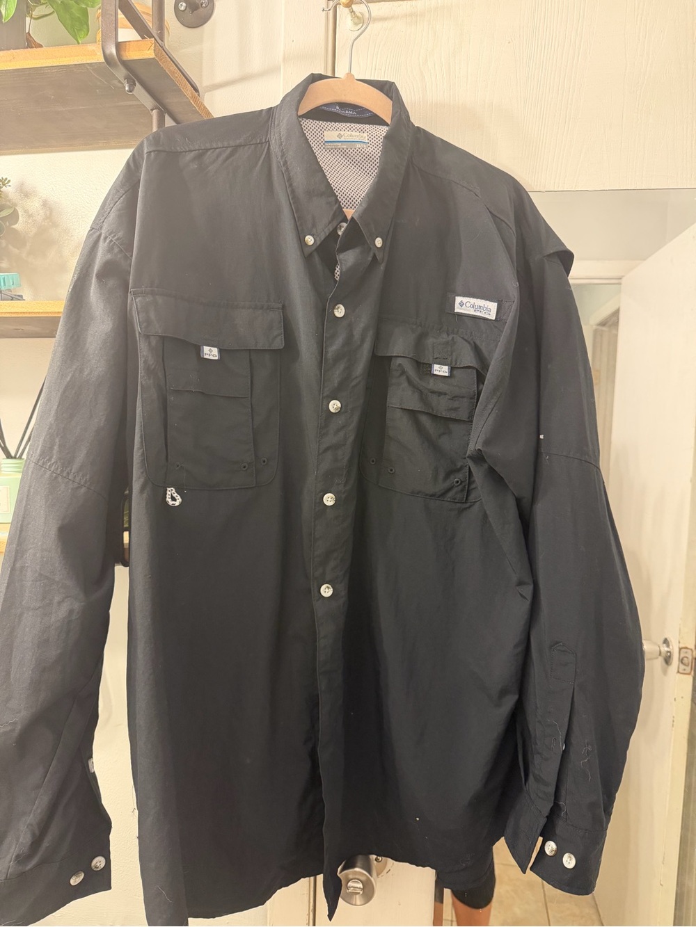 Columbia Performance Fishing Gear Black Long-Sleeve SPF Button-Down Shirt